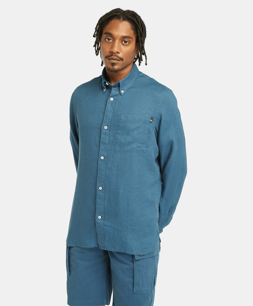 Camisa de lino con bolsillo en el pecho para hombre