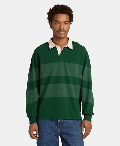 Polo manga larga estilo rugby a rayas para Hombre, Verde