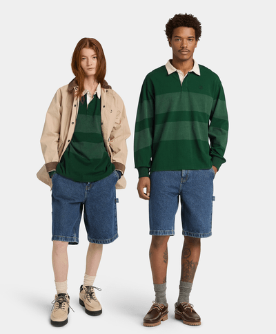 Polo manga larga estilo rugby a rayas para Hombre, Verde