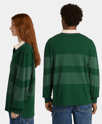 Polo manga larga estilo rugby a rayas para Hombre, Verde