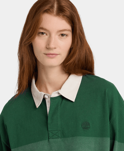 Polo manga larga estilo rugby a rayas para Hombre, Verde