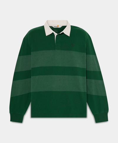 Polo manga larga estilo rugby a rayas para Hombre, Verde