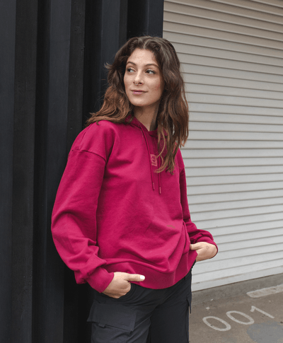 Sudadera Hoodie Relaxed Fit Loop Back Para Mujer, Vino
