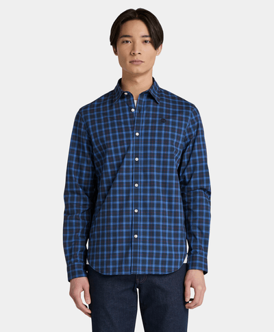 Camisa De Popelina A Cuadros Regular Fit Para Hombre, Azul