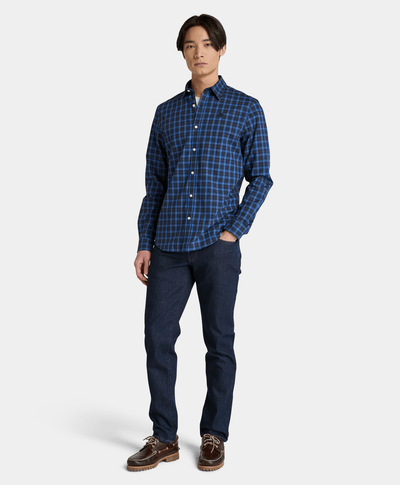Camisa De Popelina A Cuadros Regular Fit Para Hombre, Azul