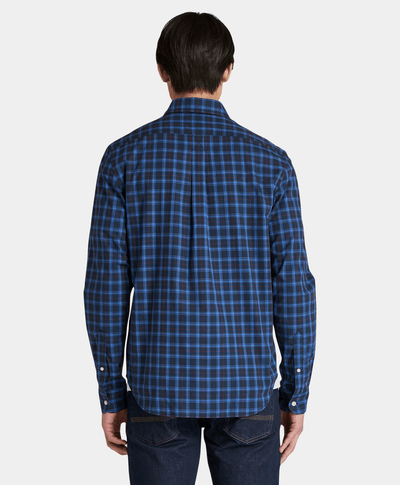 Camisa De Popelina A Cuadros Regular Fit Para Hombre, Azul