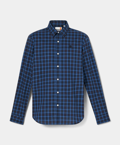 Camisa De Popelina A Cuadros Regular Fit Para Hombre, Azul