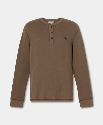 Polo Henley Regular Fit Con Tejido Waffle Para Hombre, Café