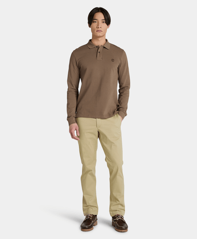 Polo Manga Larga Slim Fit Para Hombre, Café