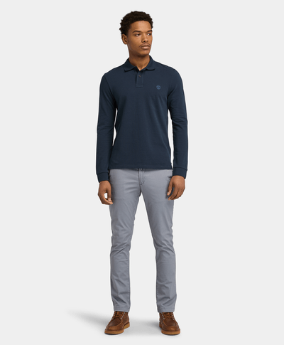 Polo Manga Larga Slim Fit Para Hombre, Azul