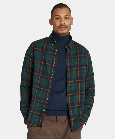 Camisa De Franela A Cuadros Regular Fit Para Hombre, Verde