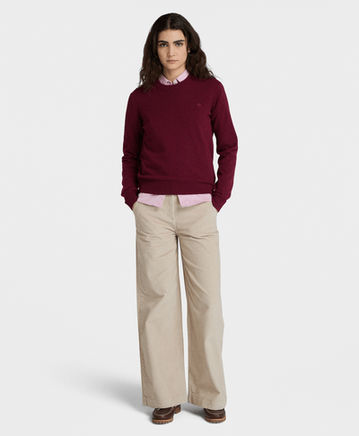 Pantalón De Pana Wide Leg Fit Para Mujer, Beige