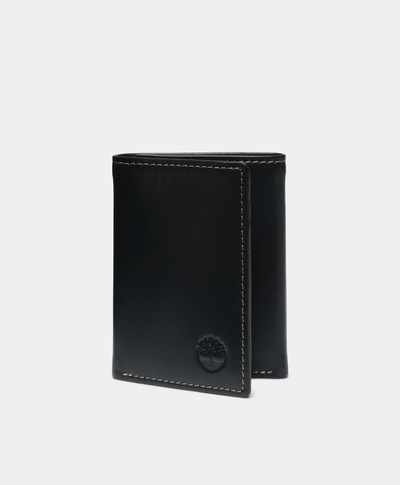 Cartera Trifold de piel suave para hombre, Negro