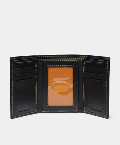 Cartera Trifold de piel suave para hombre, Negro