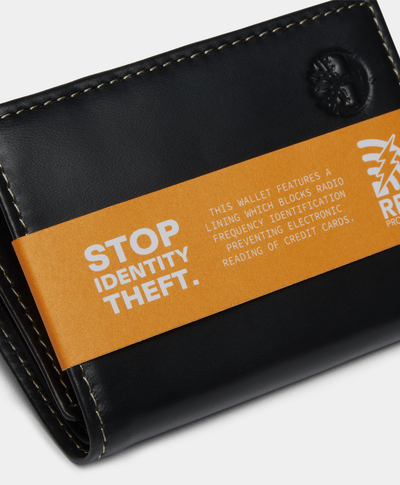 Cartera Trifold de piel suave para hombre, Negro