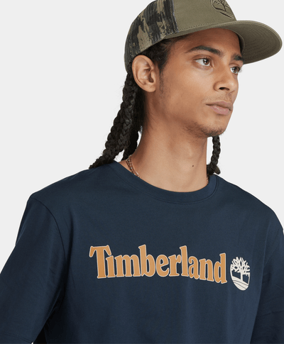 Playera de manga corta para hombre con logo lineal, Azul