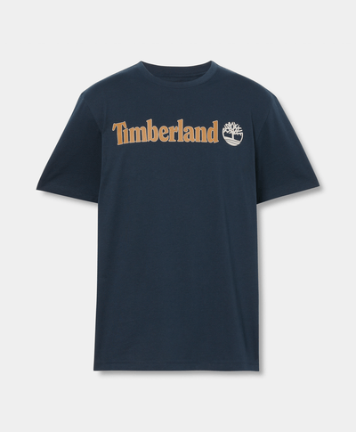 Playera de manga corta para hombre con logo lineal, Azul