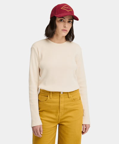 Playera para mujer Waffle de manga larga, Blanco