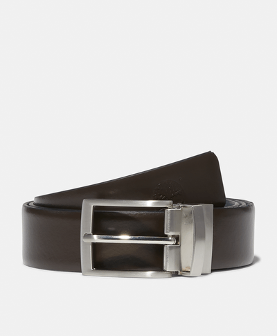 Cinturón reversible de piel con punta cuadrada de 35MM, Café