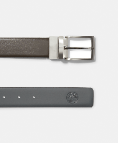 Cinturón reversible de piel con punta cuadrada de 35MM, Café