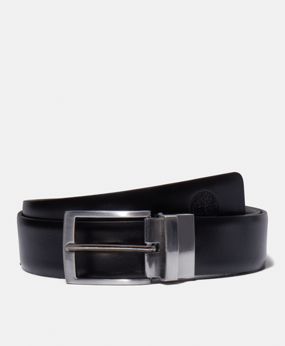 Cinturón reversible de piel con punta cuadrada de 35MM, Negro