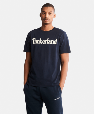 Playera de algodón orgánico para Hombre con logotipo lineal, Azul