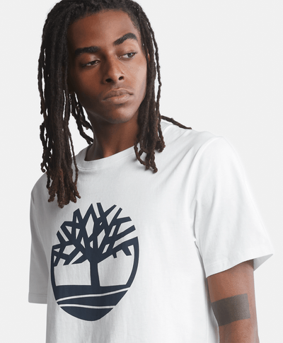 Playera de manga corta para Hombre de algodón orgánico con logo de árbol, Blanco