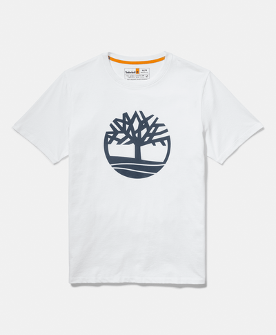 Playera de manga corta para Hombre de algodón orgánico con logo de árbol, Blanco