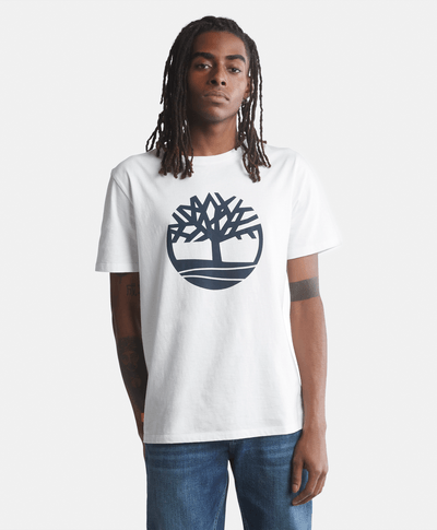 Playera de manga corta para Hombre de algodón orgánico con logo de árbol, Blanco