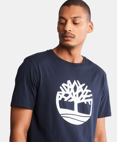 Playera de manga corta para Hombre de algodón orgánico con logo de árbol, Azul