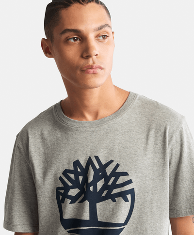 Playera de manga corta para Hombre de algodón orgánico con logo de árbol, Gris