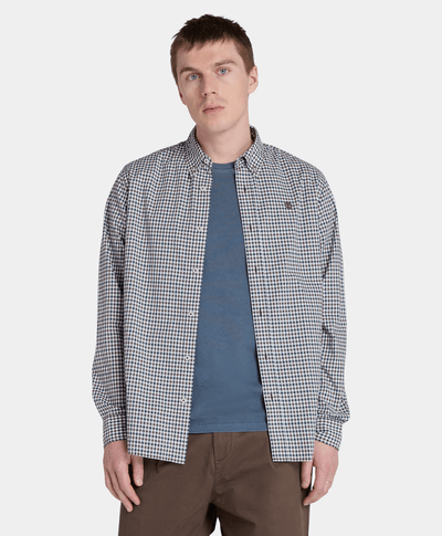 Camisa De Popelina Elastica Estilo Gingham Regular Fit Para Hombre, Café