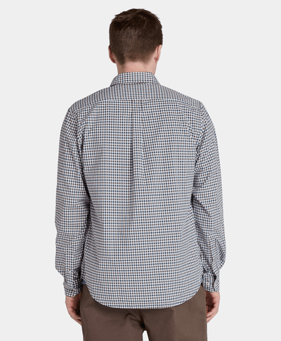 Camisa De Popelina Elastica Estilo Gingham Regular Fit Para Hombre, Café