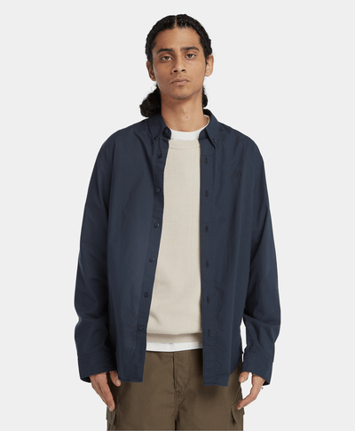 Camisa De Popelina Regular Fit Para Hombre, Azul