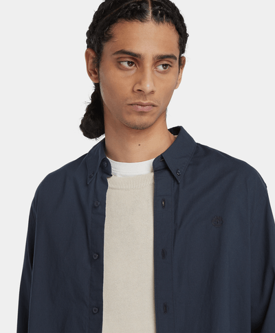 Camisa De Popelina Regular Fit Para Hombre, Azul