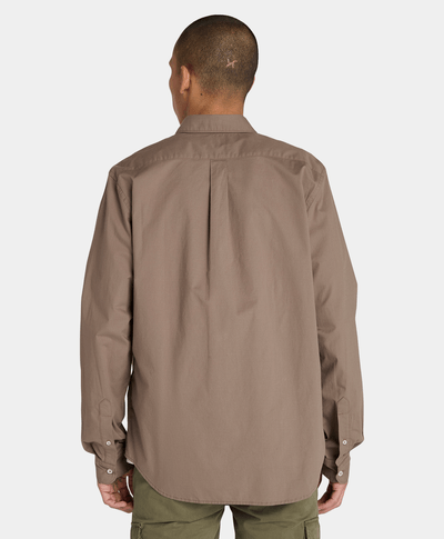 Camisa De Popelina Regular Fit Para Hombre, Café