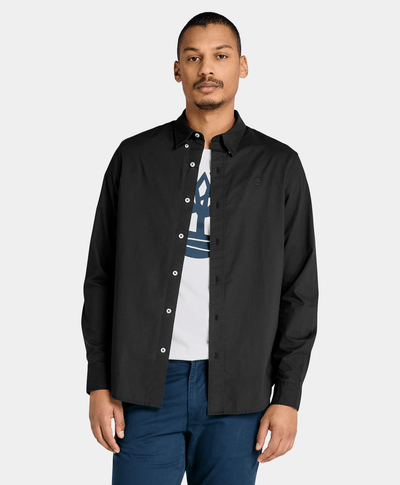 Camisa De Popelina Regular Fit Para Hombre, Negro