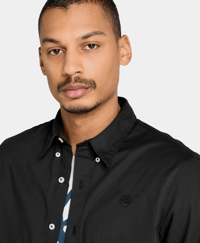 Camisa De Popelina Regular Fit Para Hombre, Negro