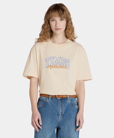 Playera Relaxed Fit Con Grafico Para Mujer, Beige