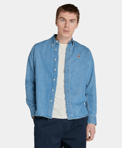 Camisa Denim Regular Fit Para Hombre, Azul