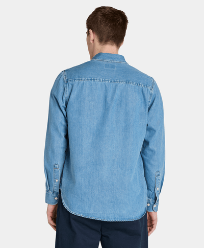 Camisa Denim Regular Fit Para Hombre, Azul