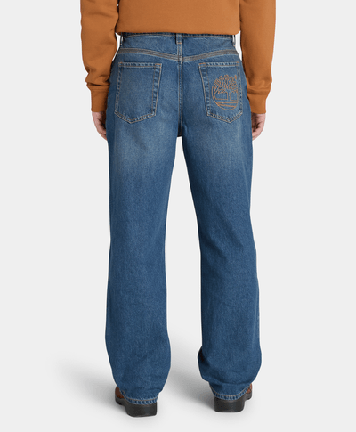 Pantalón Denim Loose Fit Con Logo Bordado Para Hombre, Azul