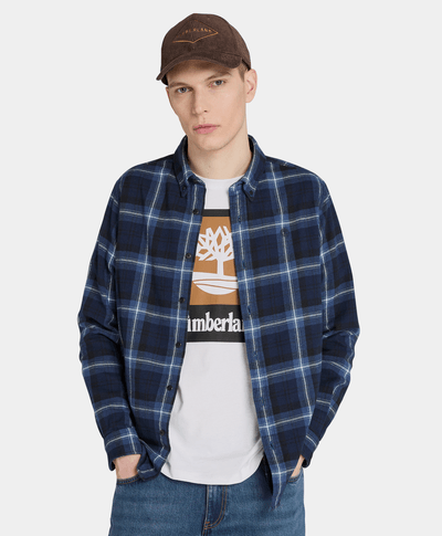 Camisa De Franela A Cuadros Regular Fit Para Hombre, Azul