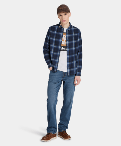 Camisa De Franela A Cuadros Regular Fit Para Hombre, Azul