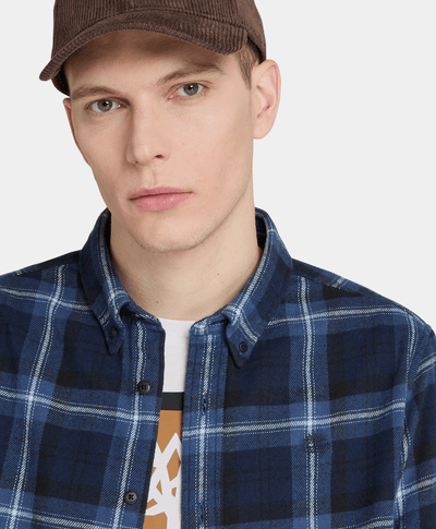 Camisa De Franela A Cuadros Regular Fit Para Hombre, Azul