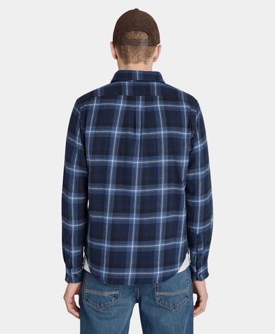 Camisa De Franela A Cuadros Regular Fit Para Hombre, Azul