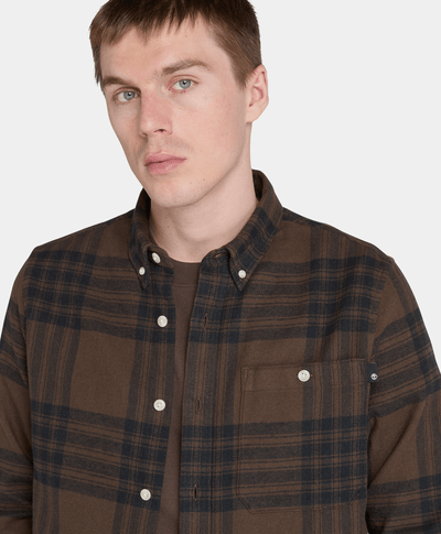 Camisa De Franela A Cuadros Regular Fit Para Hombre, Café