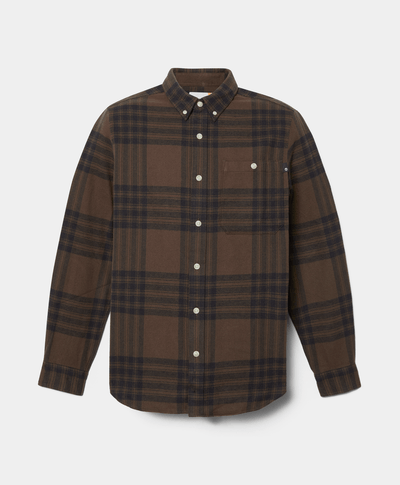 Camisa De Franela A Cuadros Regular Fit Para Hombre, Café