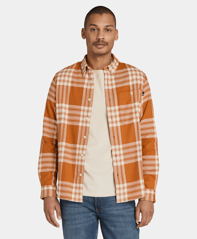 Camisa De Franela A Cuadros Regular Fit Para Hombre, Naranja