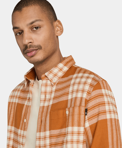 Camisa De Franela A Cuadros Regular Fit Para Hombre, Naranja